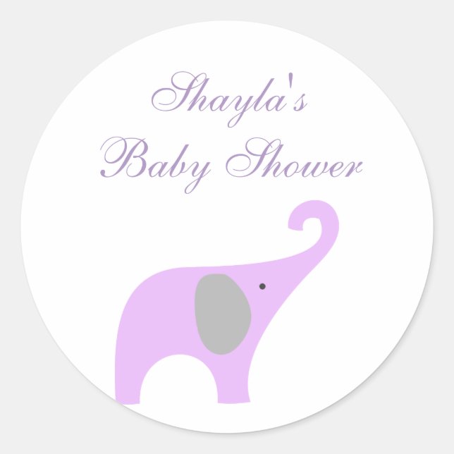 Purple and Grey Elephant Baby Shower Seal (Front)