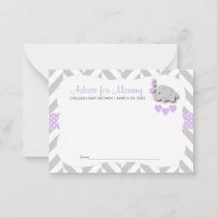 Purple and Grey Elephant Baby Shower SM - Advice Card