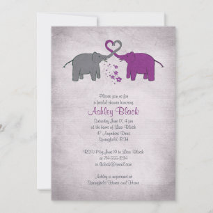 Purple and Grey Elephant Bridal Shower Invitation