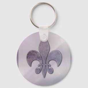 Purple and grey fleur-de-lis keychain