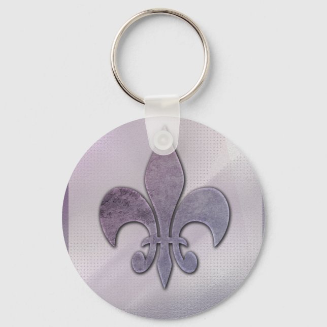 Purple and grey fleur-de-lis keychain (Front)