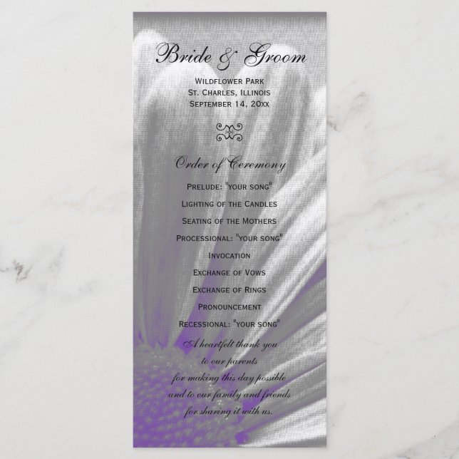 Purple and Grey Floral Highlights Wedding Program (Front)