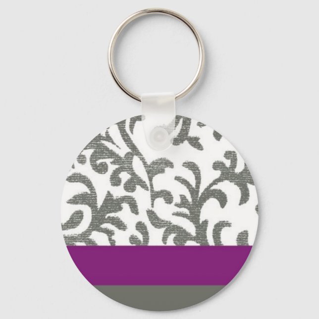 Purple and Grey Floral Pattern Keychain (Front)