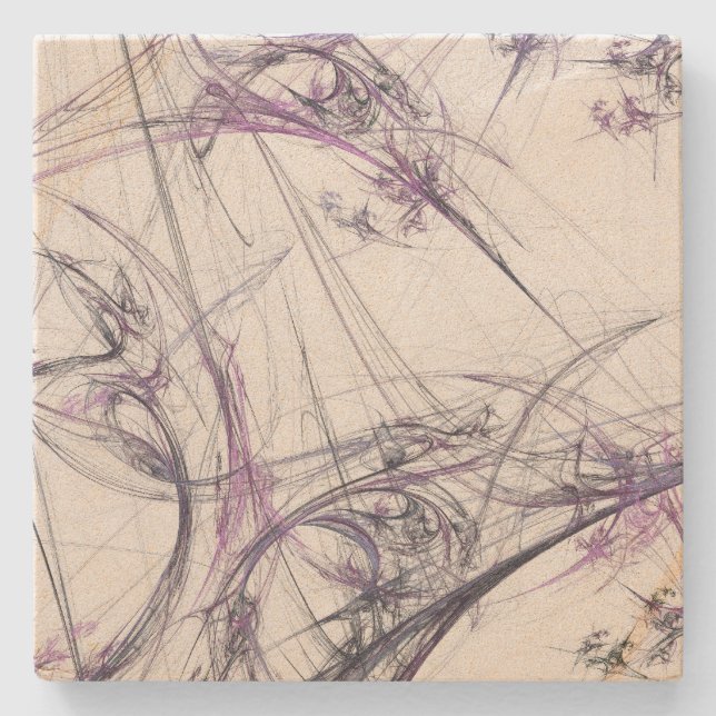 Purple and Grey Fractal Square Coaster (Front)