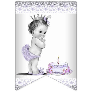 Purple and Grey Girls 1st Birthday Party Banner
