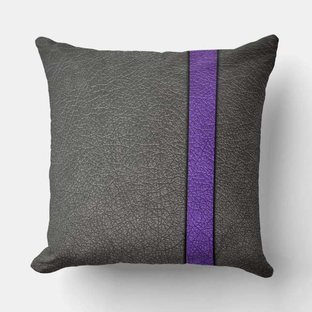 Purple and Grey Leather Throw Pillow (Front)