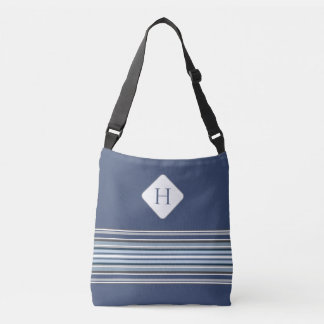 Purple and Grey Stripes w Initial Crossbody Bag