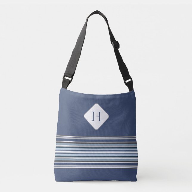 Purple and Grey Stripes w Initial Crossbody Bag (Front)