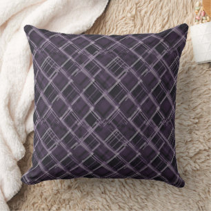 Purple and grey tartan  throw pillow