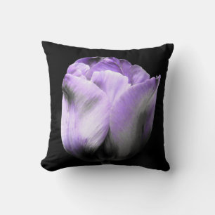 Purple and Grey Tulip on Black Throw Pillow