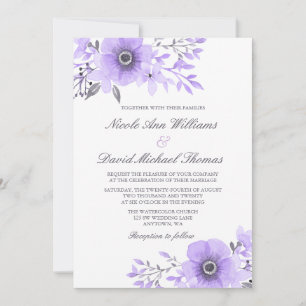 Purple and Grey Watercolor Anemone Wedding Invitation