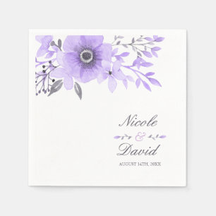 Purple and Grey Watercolor Floral Wedding Napkin