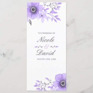 Purple and Grey Watercolor Floral Wedding Program