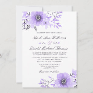 Purple and Grey Watercolor Floral Wedding v2 Invitation