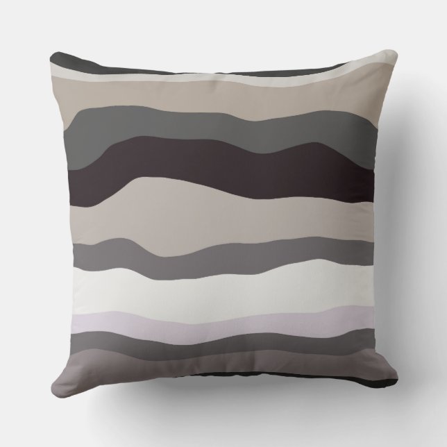 Purple and Grey Wavy Stripes Throw Pillow (Back)