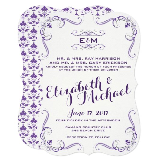 Purple and Grey Wedding Invitation Template