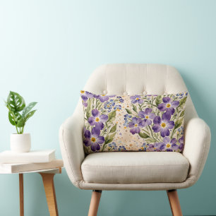 Purple and Indigo Floral Lumbar Pillow