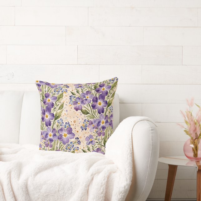 Purple and Indigo Floral Throw Pillow (Couch)