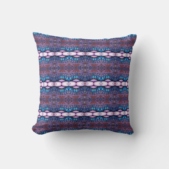 Purple and Indigo Ornamental Stripe Pattern Throw Pillow (Front)