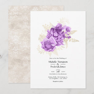 Purple and Ivory Floral Wedding Invitation