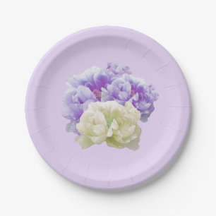 Purple and Ivory Peonies Paper Plates