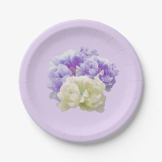 Purple and Ivory Peonies Paper Plates
