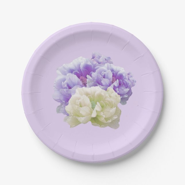 Purple and Ivory Peonies Paper Plates (Front)