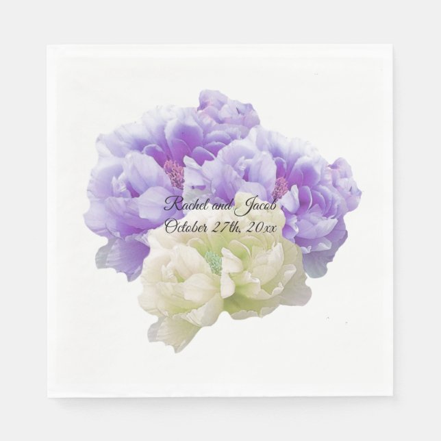 Purple and Ivory Peony Paper Napkins (Front)