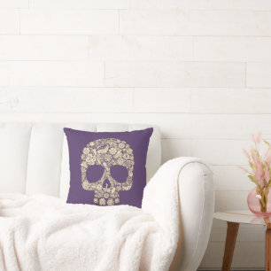 Purple and Ivory Sugar Skull Throw Pillow