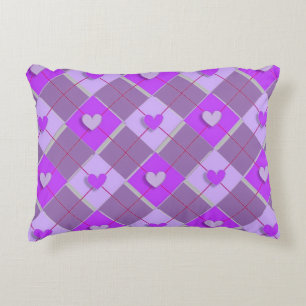 Purple And Lavender Argyle Hearts Decorative Pillow