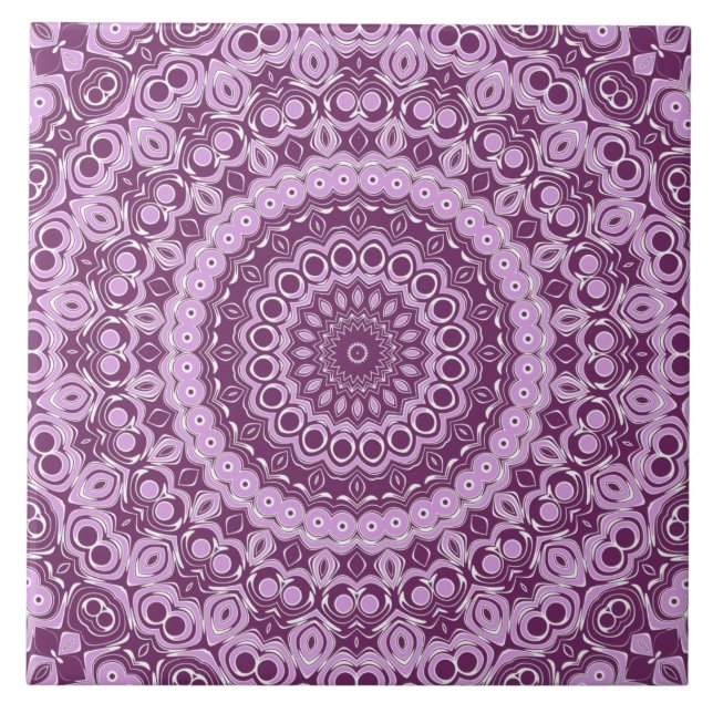 Purple and Lavender Geometric Mandala Pattern Tile (Front)