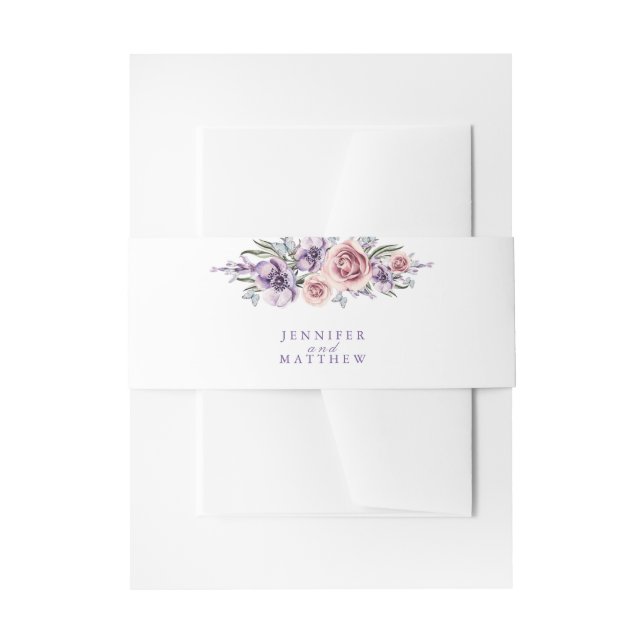 Purple and Lavender Watercolor Flowers Invitation Invitation Belly Band (Front Example)