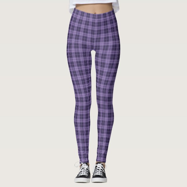 Purple and Lavender Winter Plaid Leggings (Front)