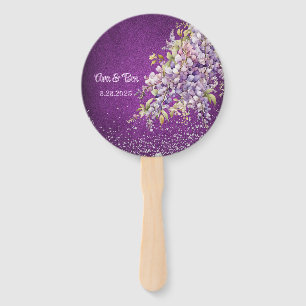 Purple and Lavender Wisteria Glitter Wedding Hand Fan
