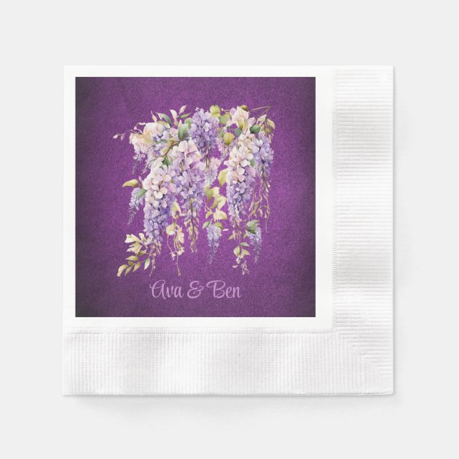 Purple and Lavender Wisteria Wedding Napkin (Front)