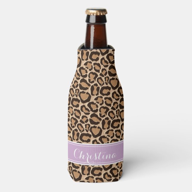 Purple and Leopard Print Custom Monogram Bottle Cooler (Bottle Front)