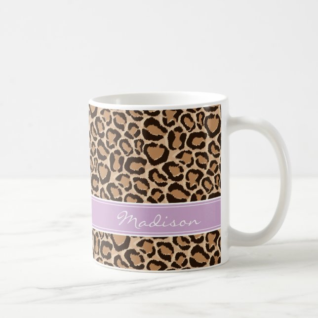 Purple and Leopard Print Custom Monogram Coffee Mug (Right)