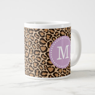 Purple and Leopard Print Custom Monogram Large Coffee Mug