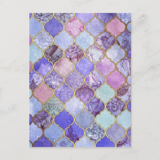 Purple and Light Blue Moroccan Tile Pattern Postcard (Front)