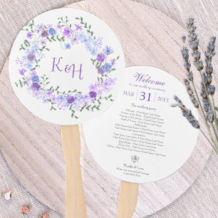 Purple and Light Blue Rose Wreath Wedding Hand Fan