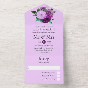 Purple and Lilac Floral Wedding All In One Invitat Invitation