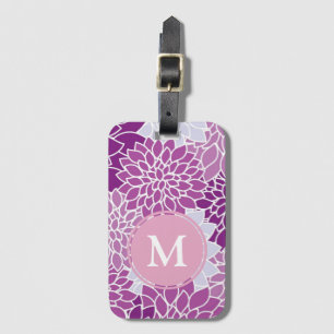 Purple and Lilac Flower Pattern Monogram Luggage Tag