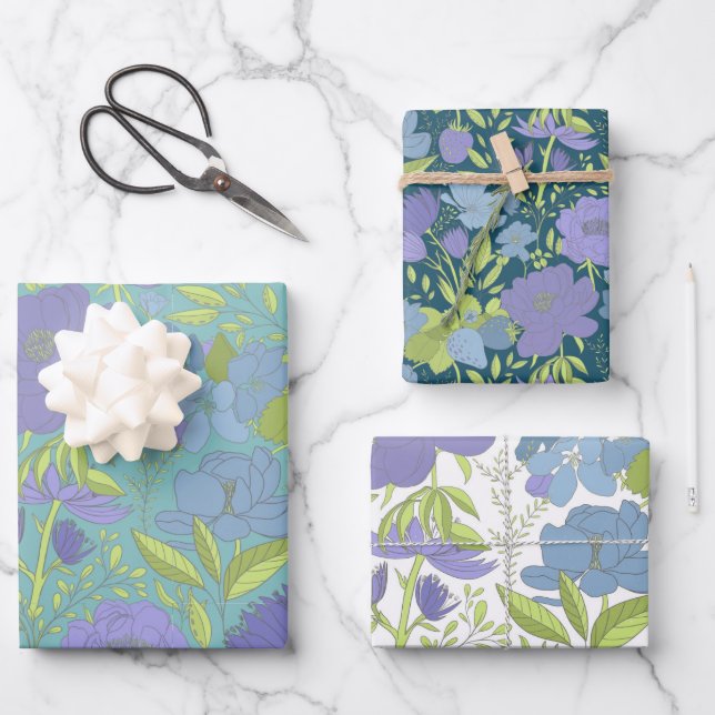 Purple and Lime Floral Gift Wrap (Front)
