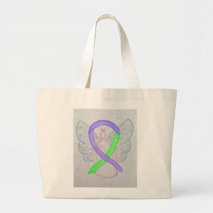 Purple and Lime Green Awareness Ribbon Tote Bag