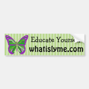 Purple and Lime Green Butterfly Lyme Disease Bumper Sticker