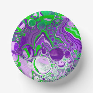 Purple and Lime Green Marble Fluid Art Paper Plate