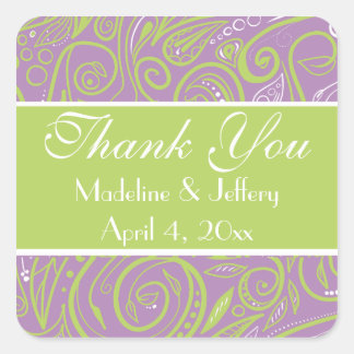 purple and lime paisley wedding theme square sticker