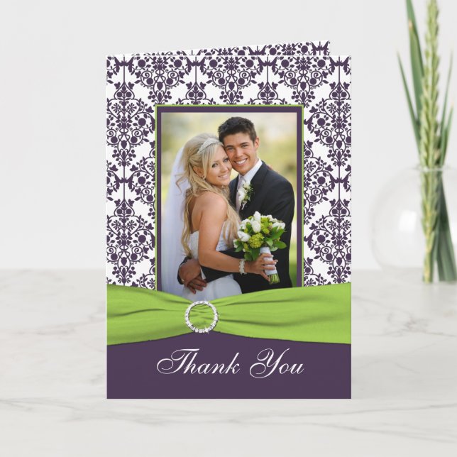Purple and Lime Thank You Card with Photo (Front)