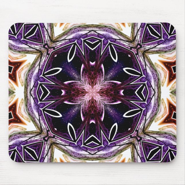 Purple and Magenta Cosmic Kaleidoscope Pattern Mouse Pad (Front)