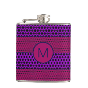 Purple and Magenta Pattern Striped Monogram Hip Flask